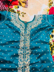 green  Kurta with Cream Pants