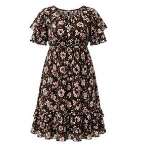 Brown Floral Ruffle Dress