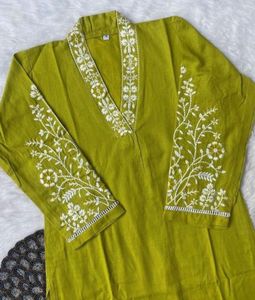 Olive Green Embroidered Kurta Set