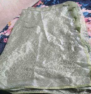 Embroidery saree with stitched blouse upto 42