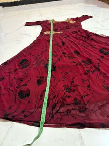 Elegant Burgundy Floral Gown