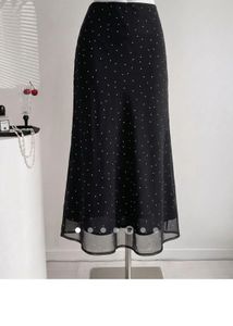 Chic Black Polka Dot Midi Skirt