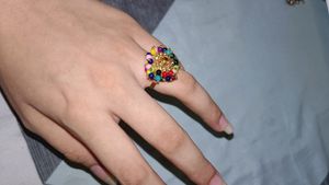 Gold Ring With Colourful Beads