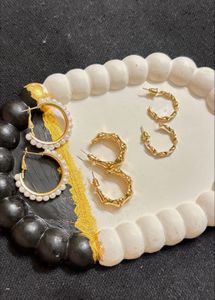 Anti Tarnish 3 pair gold earrings
