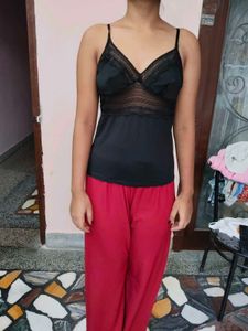 Lace Trimmed Black Camisole Slip