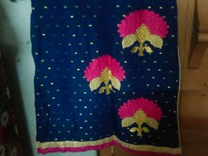 Embroidered Blue Kurta with Gold Dots