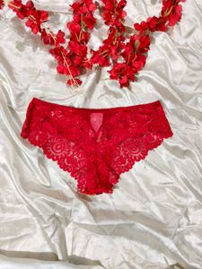 Floral Lace Trim Red Briefs