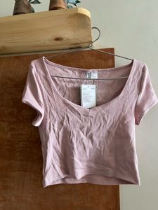 Pink V-Neck Cropped Top
