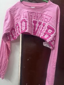 Pink Cropped Long Sleeve Top