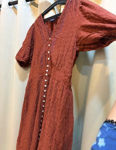 Boho Red Button-Up Midi Dress