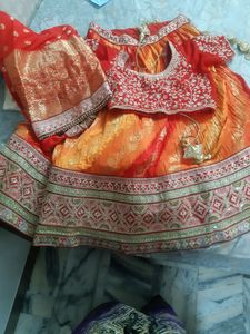 Orange Embroidered Lehenga Set