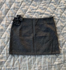 Gray Mini Skirt with Bow Detail