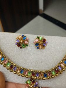 Multi-Color Stone Necklace &amp; Earrings Set