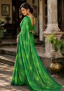 Soft Floral Printed green Saree for Women
