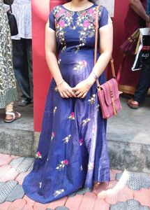 Embroidered Navy Blue Maxi Dress