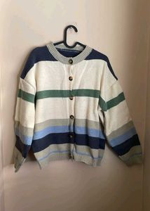 Striped Button-Up Cardigan