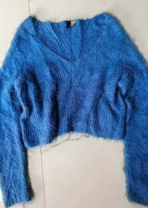 H&amp;M Blue Fuzzy Knit Sweater