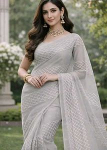 Light Green Embroidered Saree