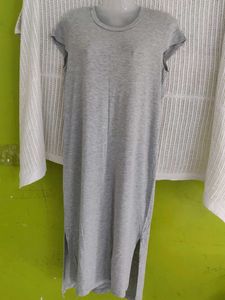 Grey T-Shirt Dress with Side Slits
