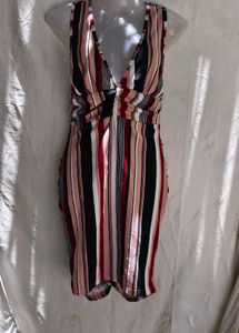 13175. Striped Deep V-Neck Mini Dress