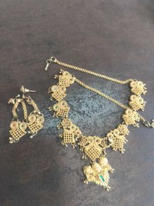 Gold Toned Ethnic Necklace &amp; Earring Set