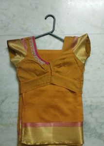 Mustard Color Saree With Gold Zari Border