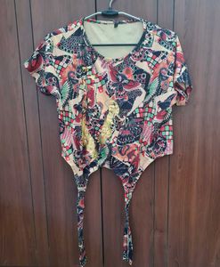 Vibrant Butterfly Print Tie-Front Top