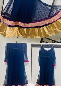 Navy &amp; Gold Anarkali Dress