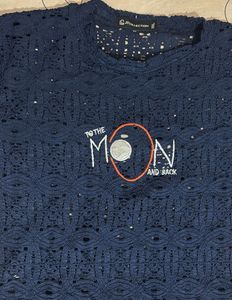Navy Blue Lace Net Crop Top "To The Moon"