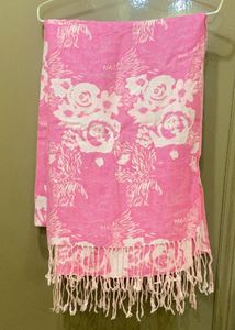 New Pink Floral Shawl with Tassels
