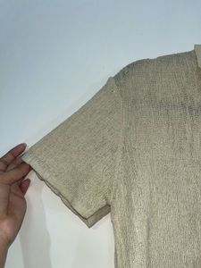 Textured Collared Short Sleeve Top