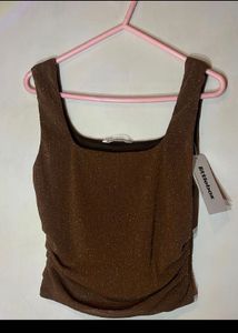 Sparkly Brown Square Neck Tank Top