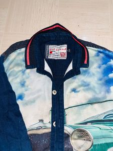 Boys Blue Car Print Shirt