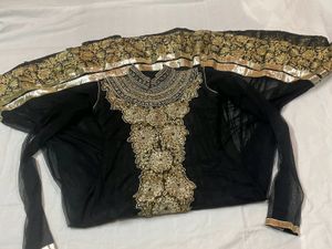 Elegant Black &amp; Gold Anarkali Dress