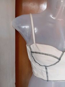 Cream Corset Top with Contrast Stitching