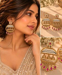 Elegant Ethnic Earrings with Pink Stones