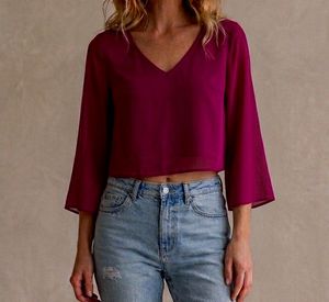 V-Neck Bell Sleeve Cropped Top