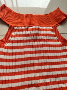 Orange &amp; White Striped Knit Top