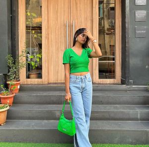 Vibrant Green Cropped Puff Sleeve Top