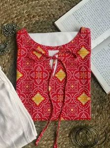 Red Bandhani Print Kurta with Lace