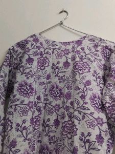 Purple Floral Print Cotton Kurta