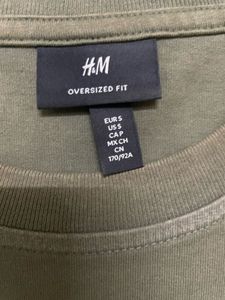 H&amp;M Olive Green Graphic Oversized T-Shirt