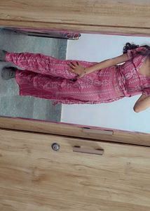 Embroidered print Pink Ethnic coord set