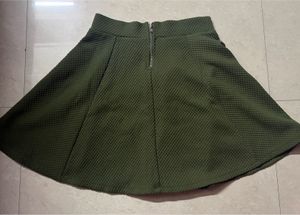 Olive Green Textured Skater Skirt