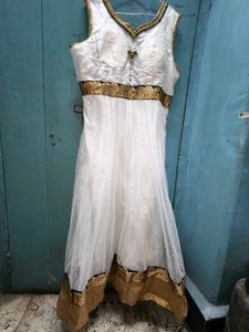 Elegant White &amp; Gold Ethnic Gown