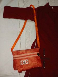 Maroon Kurta with Bag