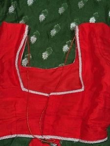 Green Silk Saree with Red Blouse