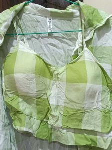 Green Gingham Shirt &amp; Bralette Set
