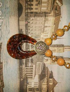 Y2K necklace Japan Vintage Brown Stone Round Penda