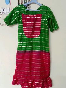 Green &amp; Pink Striped Kurta